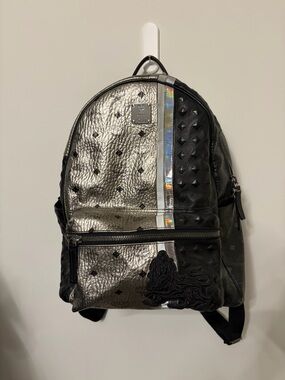 MCM Men's Black & Silver Studded Leather Backpack